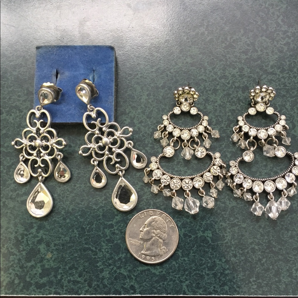 2 pair Avon Silver tone pierced crystal earrings